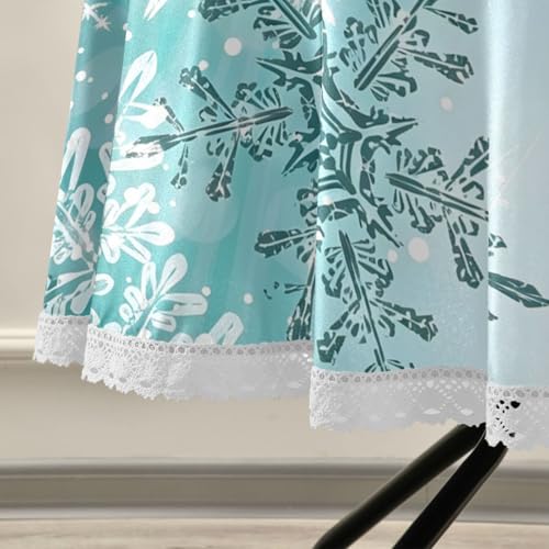 Silver Winter Snowflakes Round Tablecloth 60 Inch Teal Snowflakes Christmas Decor
