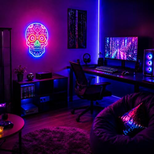 Skull Neon Sign for Wall Decor - LED Neon Light for Gaming, Man Cave, Room