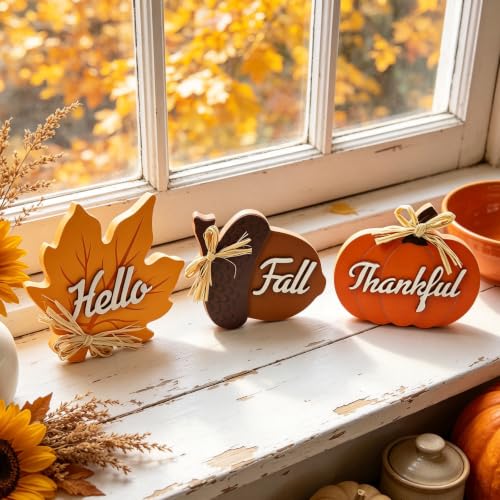 Fall Wooden Sign Set - Pumpkin Maple Leaf Acorn Thanksgiving Decor