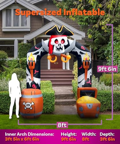 9.5FT Pirate Skull Archway Inflatable Halloween Outdoor Decoration - Skull & Lights