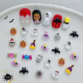 Pink Halloween Nail Charms Set - 100pcs Cute 3D Pumpkin, Ghost & Web Designs