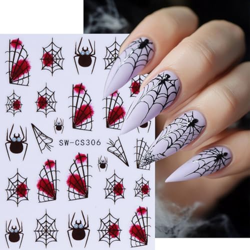 Halloween Nail Stickers 01 - 6 Sheets Spider Web Bat Ghost Decals for DIY Manicure