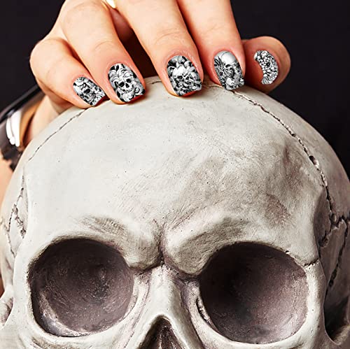 Halloween Nail Wraps Set - 14 Sheets Gothic Ghost Skull Demon Patterns with 2 Nail Files