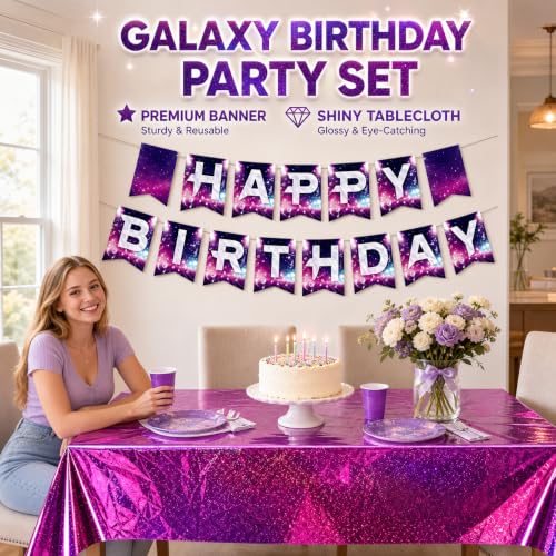 KPOP Birthday Banner & Galaxy Holographic Tablecloth Party Decorations