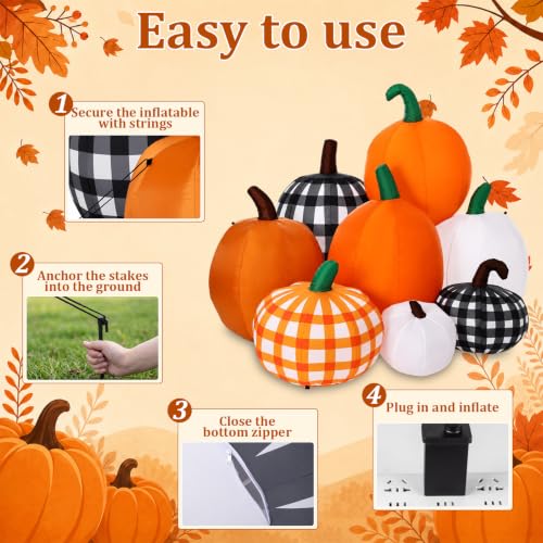 Leyndo 5.91 ft Plaid Stacked Pumpkin Inflatable Outdoor Decoration - Harvest Fall Yard Decor