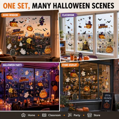 Halloween Window Clings Decorations with Ghost Pumpkin Bat - Halloween
