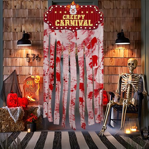 Halloween Bloody Doorway Curtain with Creepy Circus Clown - Red