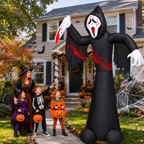 Skull Halloween Inflatable Decoration - 12FT Grim Reaper with LED Lights