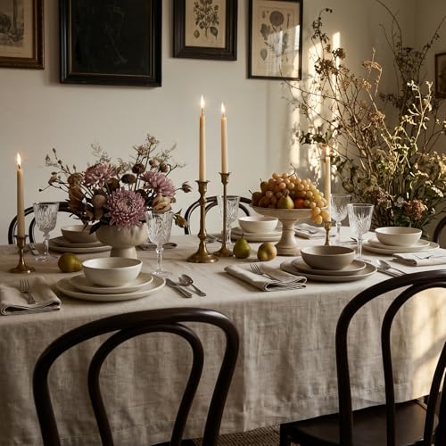 Rectangular Linen Tablecloth 60 x 132 Inches Natural Fete - Handcrafted