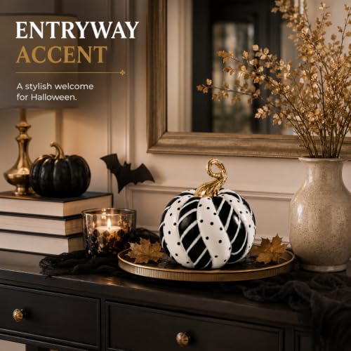 Black and White Pumpkin Decor Figurine Halloween Home Accent - Black White Variation