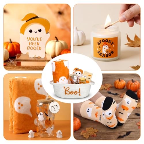 Mindsoft Halloween Boo Basket Gift Set Orange - Ghost Glass Cup Blanket Socks Candle