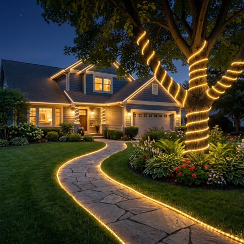 Outdoor Waterproof Rope Lights 33FT 240 LED Warm White Connectable for Garden & Holiday Decor