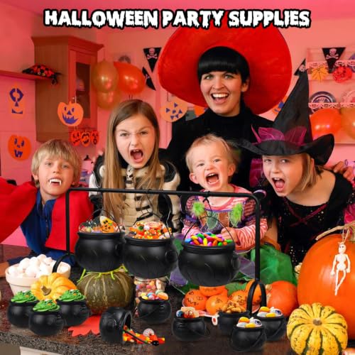 Halloween Cauldron Decor Set - Hanging Witches Cauldrons with Metal Racks, 12 Pcs