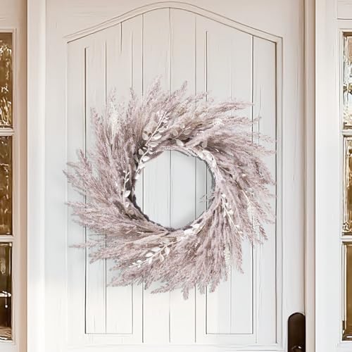 Fall Wreath for Front Door Wall Decor - Boho Pampas Grass, 24 Inch