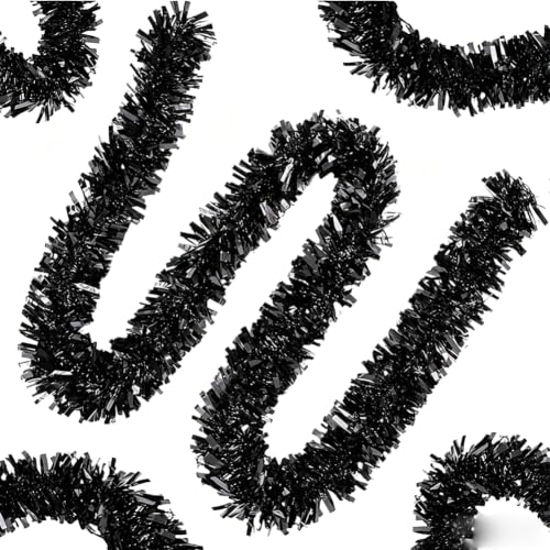 Black 33Ft Christmas Tinsel Garland Foil Sparkling Holiday Decor - RUPOFUZA