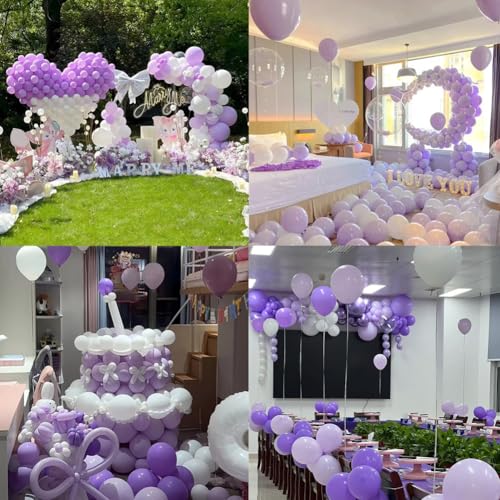 Purple White Balloons - 200 Pcs 5 Inch Pastel Latex for Party Decorations - Variation: Purple White