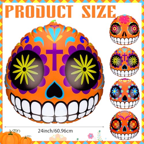 Halloween Inflatable Sugar Skull & Pumpkin Decor Pack - Indoor Outdoor