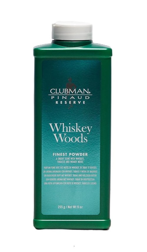 Clubman Reserve Whiskey Woods Finest Powder – Classic Men’s Body Powder for Men, Moisture & Odor Control, Barbershop Whiskey Wood Scent, 9 oz