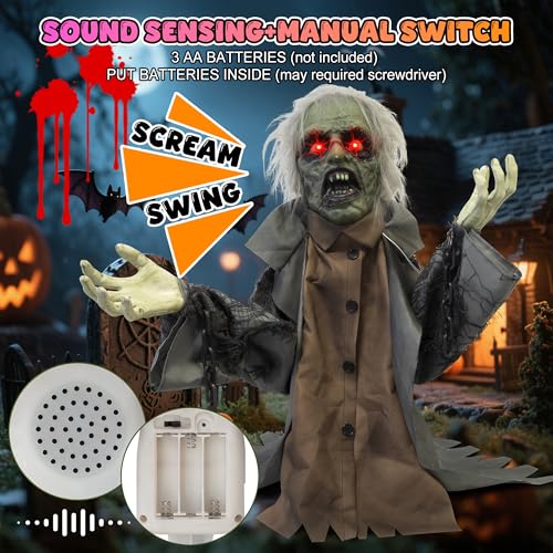 Halloween Animatronic Zombie Decoration with Sound Activation - Groundbreaker Prisoner