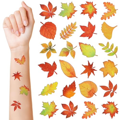 Fall Glitter Temporary Tattoos for Kids - Maple Leaves, Festive & Glittery, 240 Pieces