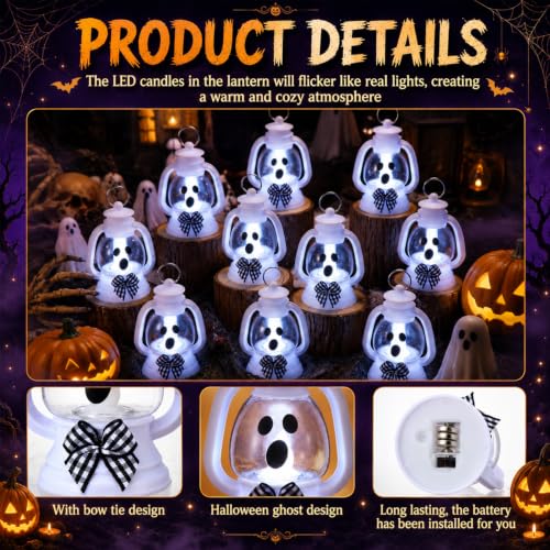 Halloween Mini Ghost Lanterns Set - 12 LED Ghost Lights for Halloween Decorations