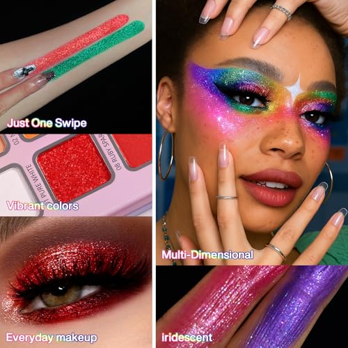 Colorful Eyeshadow Palette with 28 Neon Rainbow & Multichrome Shades