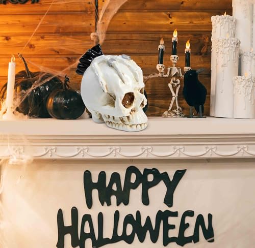 Life Size Halloween Skull Decoration with Skeleton Hand - Gothic Haunted House Decor