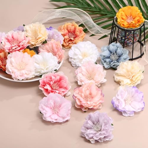 Artificial Peony Flower Heads 16-Pack - Faux Silk Blooms for Weddings & Decor