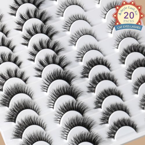 False Eyelashes Fluffy Cat Eye Lash Strips Set - 4 Styles, Natural & Reusable