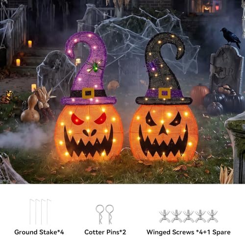 Veltenovaire 28-inch Halloween Lighted Pumpkin Set of 2 - Outdoor Decor