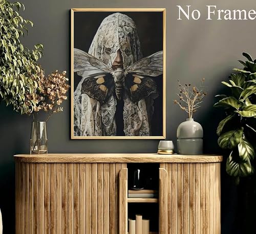 Gothic Canvas Wall Art Set of 3 - Victorian Women Butterfly Dark Decor 12x16in & 24x16in Variation