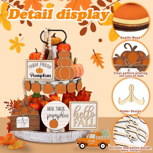 Fall Tiered Tray Decoration Set - Autumn Decor, Warm Style, 14 Pieces