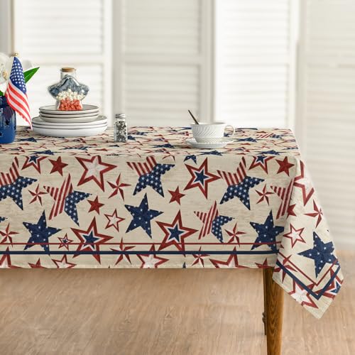 Horaldaily 4th of July Patriotic Tablecloth 60 x 120 Inch Rectangular Blue - Beige Variation