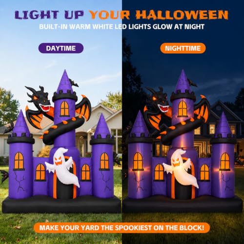 Giant 9 FT Halloween Inflatable Haunted Castle with Dragon & Ghost Lights