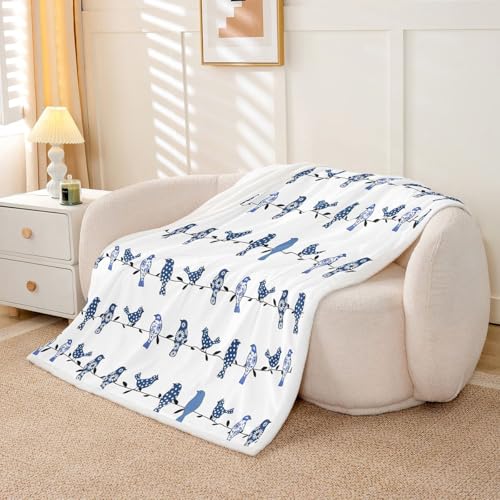 Kids Bird Blanket Throw - Blue, Multi 6 / Boho Nature Floral Animal Print