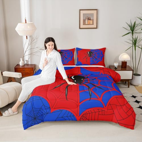 King Size Spider Web Comforter Set A3 - Halloween Gothic Insect Bedding with Pillowcases
