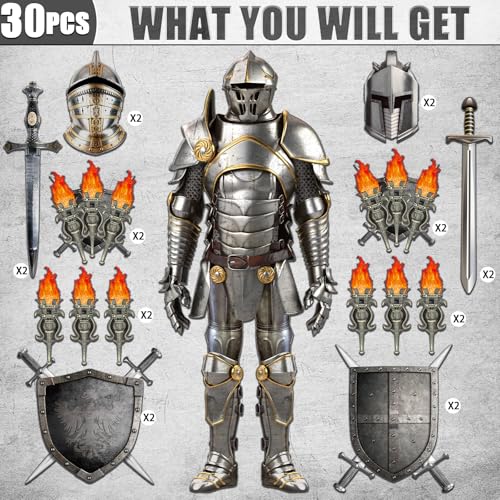 Medieval Party Decorations Set - 30pcs Knight Armor Shields & Props for Halloween & Birthday
