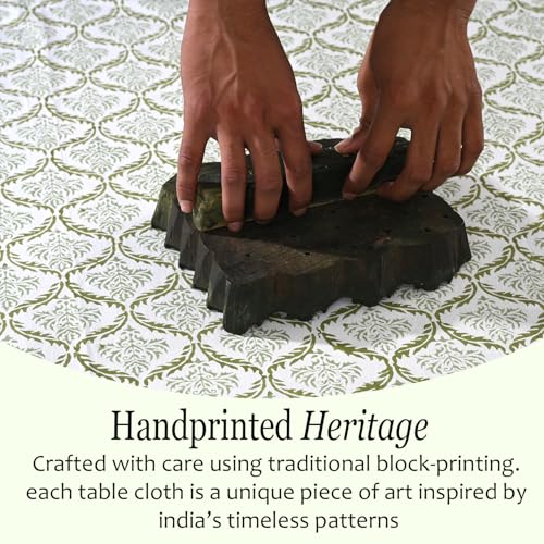 Fern Regal Cotton Square Tablecloth 60x60 Inches Indian Block Print