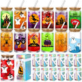 Ghost Halloween Glass Cups Set - 12 Styles, 16 oz with Bamboo Lids & Straws