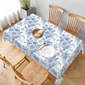 Blue Floral Square Tablecloth 60x104 Inch - Chinoiserie Flower Toile Polyester - Blue & White Decor for Parties and Kitchen