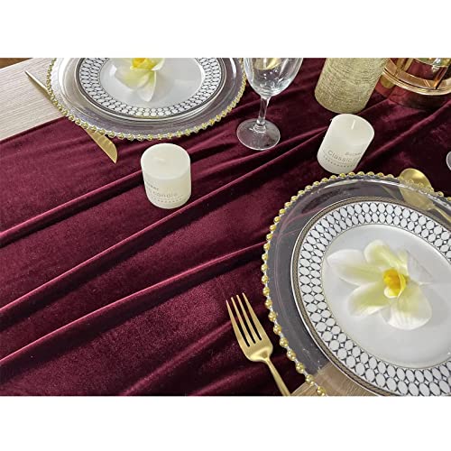 Velvet Table Runner 10ft Burgundy 20x120 Inch Wedding Reception Decorations - 2 Pack