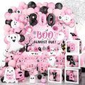 Halloween Baby Shower Decorations Girl Set - Pink & Black Spooky Party Kit with Balloons, Backdrop, Sash
