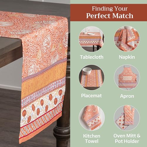 Harvest Festival Cotton Table Runner 14.5x72 Inches - Double Layer, Autumn Decor