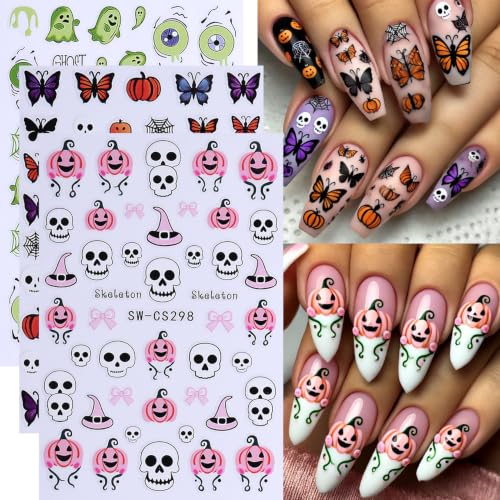 Halloween Nail Stickers Set - Halloween Designs, 12 Sheets, 3D Self-Adhesive Nails Decorations