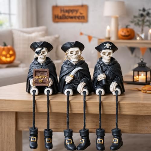 3-Piece Pirate Skeleton Decor Set Halloween Indoor Figurines Home Decor