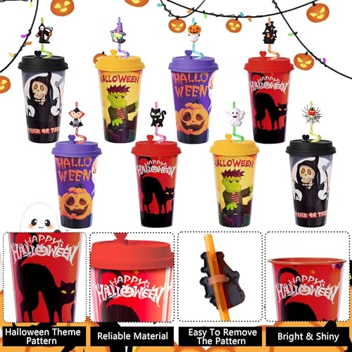 24 Halloween Party Favors Cups with Lids & Straws Bulk - Kids' Festive Drinkware - Variation of THIS listing 24