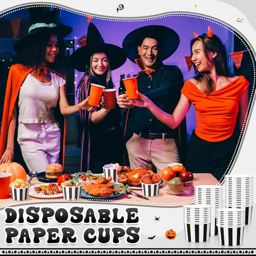 50 Pack 9 oz Black and White Stripe Paper Bowls for Parties & Events - Disposables