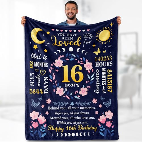 Sweet 16 Birthday Gift Blanket for Girls - 50x60 Cozy Throw with Variation of 16th Birthday / 50x60