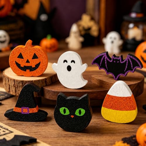 Halloween Wooden Decor Set - 6 Indoor Table Decorations for Home & Party