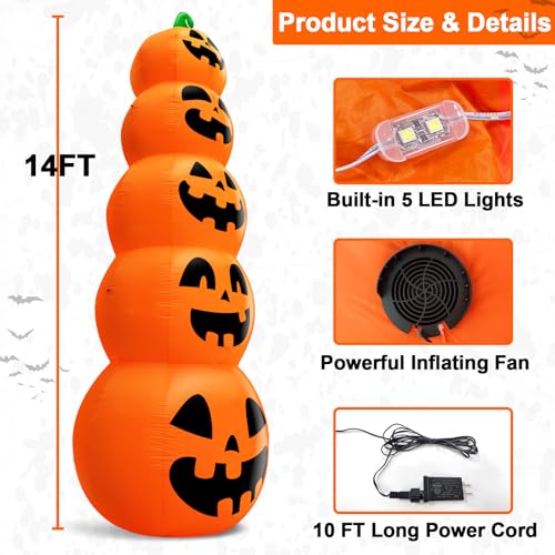 14 FT Giant Halloween Inflatable Pumpkins Yard Decoration with LED Lights
